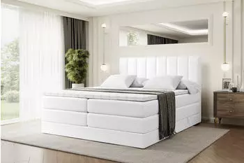 ALTDECOR Otta King Boxspringbett 200x200 mit Matratze, Topper & Bettkasten, Kunstleder Wei&szlig;