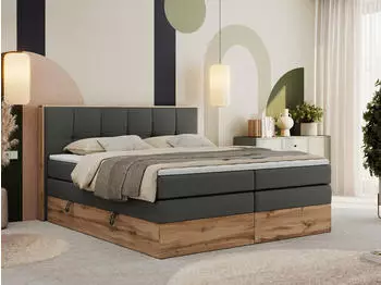 MKS Meble Albero 1 King Boxspringbett 120x200cm Kunstleder Dunkelgrau H3