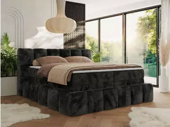 MKS Meble Nira King Boxspringbett 160x200cm mit Bettkasten & Topper, H4, Dunkelgrau Pl&uuml;sch