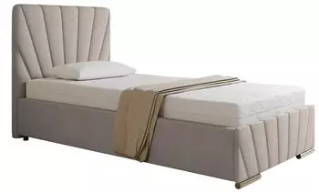 Panda M&ouml;bel RAY Polsterbett mit Bettkasten und Lattenrost, Beige, 100x200cm (Taschenfederkernmatratze H3)