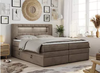 MKS Meble Gold-5 King Boxspringbett mit LED, Bettkasten & Topper, 180x200cm, Braun (H4)