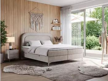 MKS Meble EIRA Boxspringbett 180x200cm Beige mit Bettk&auml;sten, Metallbeine (H3)