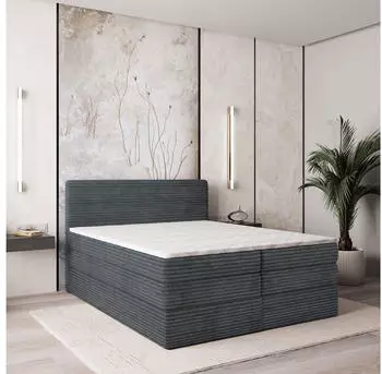 Masseno Lunera Boxspringbett 160x200cm mit Matratze, Topper & Bettkasten, Graphit (LUNERA 160X200 CM TILIA 90)