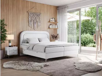 MKS Meble EIRA Boxspringbett 140x200cm, Kunstleder Wei&szlig;, 2 Bettk&auml;sten, H4