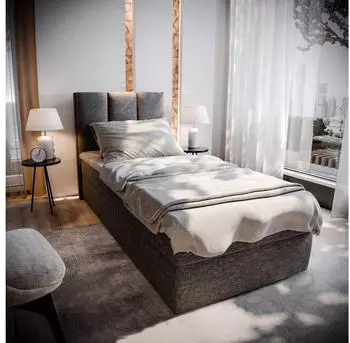 Masseno MERIL 90 Boxspringbett mit Bettkasten, Bonell-Matratze & Topper, 90x200cm, Grau (SAWANA 05)