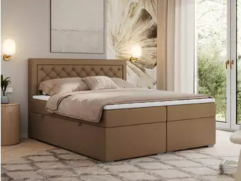 MKS Meble JASIR Boxspringbett 200x200 Kunstleder Braun, Multipocket-Matratze H3, Bettkasten