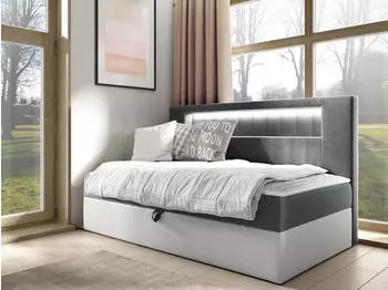 Mirjan24 Boxspringbett Gold Junior 2 100x200cm mit Bettkasten, Beleuchtung, Bonellfederkern H3 (Soft 017 + Fresh 14)
