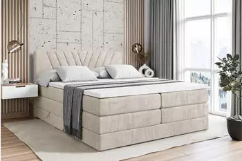 ALTDECOR Ernina King Boxspringbett 200x200cm Samt Creme H3/H4 mit Bettkasten