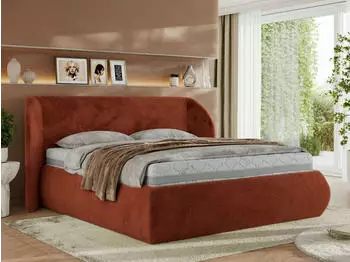 MKS Meble Caela Classic Polsterbett mit Bettkasten & Lattenrost, Orange Pl&uuml;sch, 160x200cm