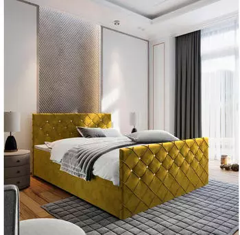 Masseno MANDI Boxspringbett 180x200cm mit Matratze & Topper, Gelb (Magic Velvet 2234)
