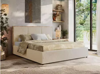 MKS Meble Lerio Classic Polsterbett mit Bettkasten & Lattenrost, Creme Pl&uuml;sch