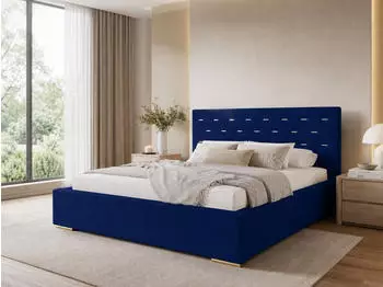 Marpur Golden Premium Polsterbett mit Bettkasten und Lattenrost, Velourstoff, Blau, 140x200cm
