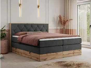MKS Meble Veneto King Boxspringbett 160x200 mit Bettkasten, Multipocket-Matratze, Dunkelgrau (Veneto King)