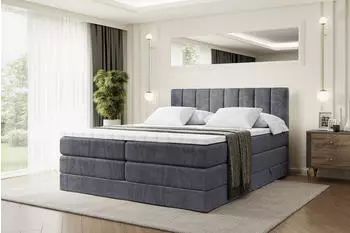 ALTDECOR OTTA King Boxspringbett 160x200cm, Dunkelgrau Samt, H3/H4 Matratze, Bettkasten (OTTA KING)