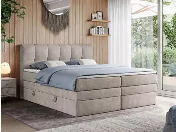 MKS Meble Alvin King Boxspringbett mit Bettkasten und Topper 180x200cm Beige H4