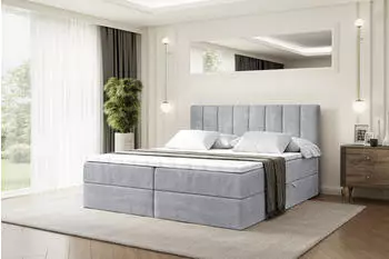 ALTDECOR Otta Boxspringbett mit Matratze H3, Topper und Lattenrost, Hellgrau Samt, 160x200cm