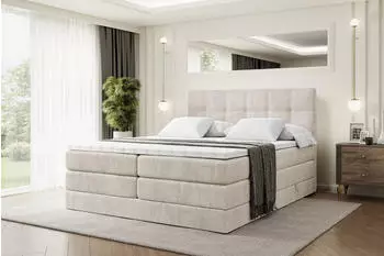 ALTDECOR Marce King Boxspringbett mit Matratze, Topper & Bettkasten, 180x200cm, Beige Samt