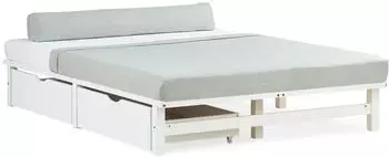 Homestyle4u Holzbett Kiefer 140x200 mit Lattenrost und 2 Bettk&auml;sten, Wei&szlig; (2288)