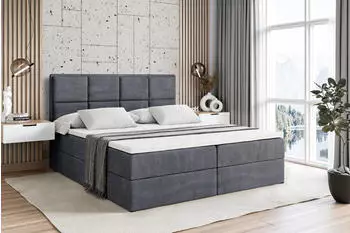 ALTDECOR Nova Boxspringbett mit Matratze H4, Topper und Lattenrost, Dunkelgrau Samt, 180x200cm