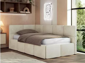 MKS Meble ARVO Jugendbett 90x200 Polsterbett mit Bettkasten, Beige Velvet (ARVO)
