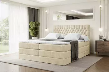 ALTDECOR Serene King Boxspringbett 140x200cm Beige Samt H3/H4 mit Bettkasten
