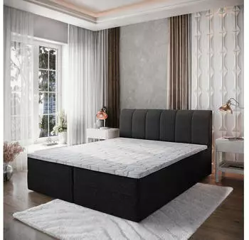 Masseno Cevano Boxspringbett 180x200cm mit Bonell-Matratze und Topper, Schwarz (CEVANO 180x200 CM COSMIC 100)