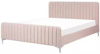 Beliani Lunan Polsterbett Samt Pastellrosa 160x200cm Metallbeine