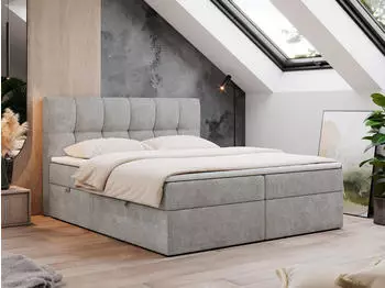 MKS Meble Rico Boxspringbett 200x200cm Multipocket-Matratze H4 Topper mit Bettkasten, Hellgrau