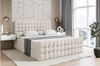ALTDECOR VIONE-Z Boxspringbett mit Bettkasten, Samt, Beige, 200x200cm, H4 (VIONE-Z)