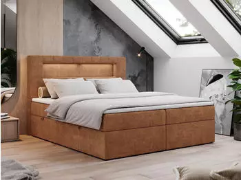 MKS Meble Gold-5 Boxspringbett 200x200cm LED Kopfteil Orange Struktur H4 (GOLD5)