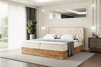 ALTDECOR LOLLI5 Boxspringbett 180x200cm Beige mit Bonellfederung-Matratze und Bettkasten