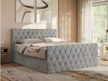 MKS Meble Miren Duo Boxspringbett 120x200 mit Bettkasten, Hellgrau Velvet H4