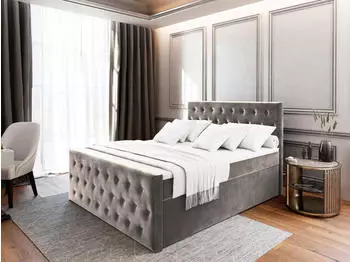 Masseno Fondi Boxspringbett mit Matratze & Topper, Hellgrau, 180x200cm (FONDI)