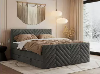 MKS Meble Paris King Duo Boxspringbett 200x200cm, 7-Zonen Multipocket-Matratze H3, Bettkasten (Paris King Duo)