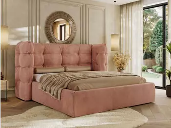 MKS Meble Flonelle Classic Polsterbett mit Bettkasten & Lattenrost, Samt, Rosa (200x200)