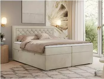 MKS Meble JASIR Boxspringbett 140x200, Polsterbett mit Multipocket-Matratze, beige (800000811571)