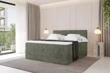 ALTDECOR Tolo King Boxspringbett 200x200cm, Cord, olivgr&uuml;n, H3+H4 (800001227636)