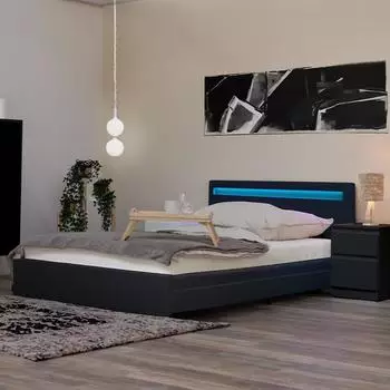Home Deluxe NUBE Polsterbett dunkelgrau, 180x200cm, LED-Beleuchtung