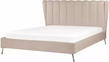 Beliani MIRIBEL Polsterbett Samt beige/taupe, USB-Anschluss, 160x200cm