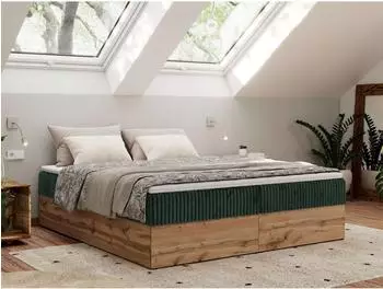 MKS Meble Wood Zero Boxspringbett ohne Kopfteil, Holzoptik, dunkelgr&uuml;n, 180x200cm (800001428114)