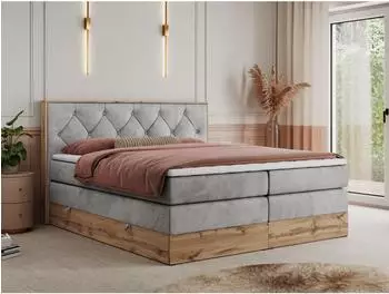 MKS Meble Veneto King Boxspringbett 200x200 mit Bettkasten, Multipocket-Matratze, hellgrau