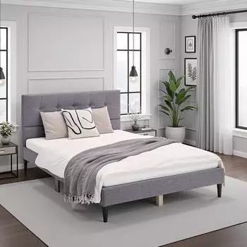 Homestyle4u Polsterbett mit Matratze und Lattenrost, grau, 140x200cm (2279)
