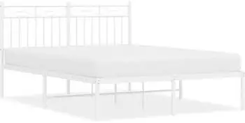vidaXL Bettgestell mit Kopfteil Metall wei&szlig; 135x190cm (373739)