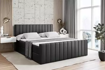 ALTDECOR EDITA-Z Boxspringbett mit Fu&szlig;teil, 160x200cm, schwarz Kunstleder (800000652894)