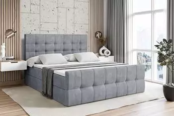 ALTDECOR Bero-Z Boxspringbett mit Bettkasten, 140x200cm, grau Samt (800001609782)