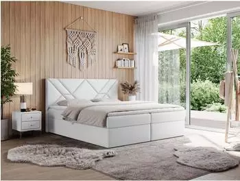 Gerster Neomi Boxspringbett 140x200 Kunstleder wei&szlig;, H3, Bettkasten (800000790723)