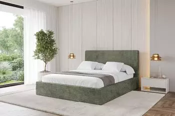 ALTDECOR Alova Polsterbett mit Bettkasten und Lattenrost, Cord, olivgr&uuml;n, 120x200cm (800001609286)