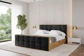 ALTDECOR Enzo7-Z Polsterbett mit Bettkasten und Lattenrost, Velours, schwarz, 140x200cm (800001322076)