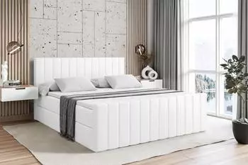 ALTDECOR EDITA-Z Boxspringbett mit Bettkasten, 140x200cm, wei&szlig; Kunstleder (800000652886)
