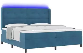 vidaXL Boxspringbett mit LED-Lichtleisten, Samt, blau, 200x200cm